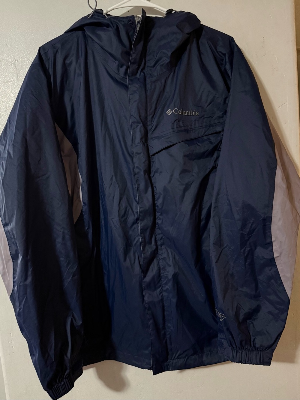 Columbia Men's Navy and Light Gray Hooded Rain Jacket